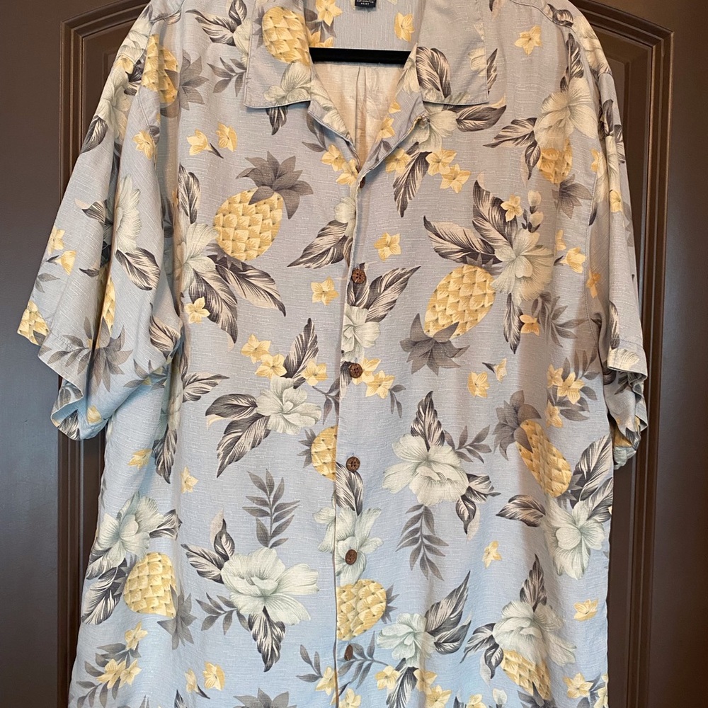 Men’s Tommy Bahama silk shirt XL:  small hole on back (see last photo)